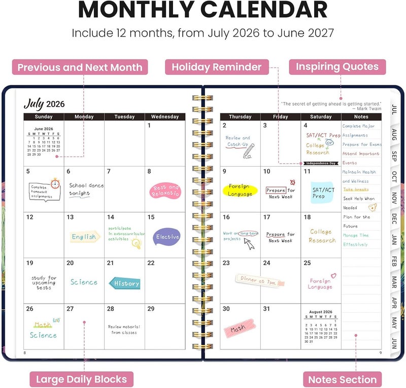 ZOTIA Planner 2026-2027, Monthly and Weekly Academic Planner July 2026 - June 2027, Hardcover Student Teacher Planning Agenda Calendar Book with Tabs, Perfect for Office School Supplies, A5 (6.3" x 8.5 - Image 2