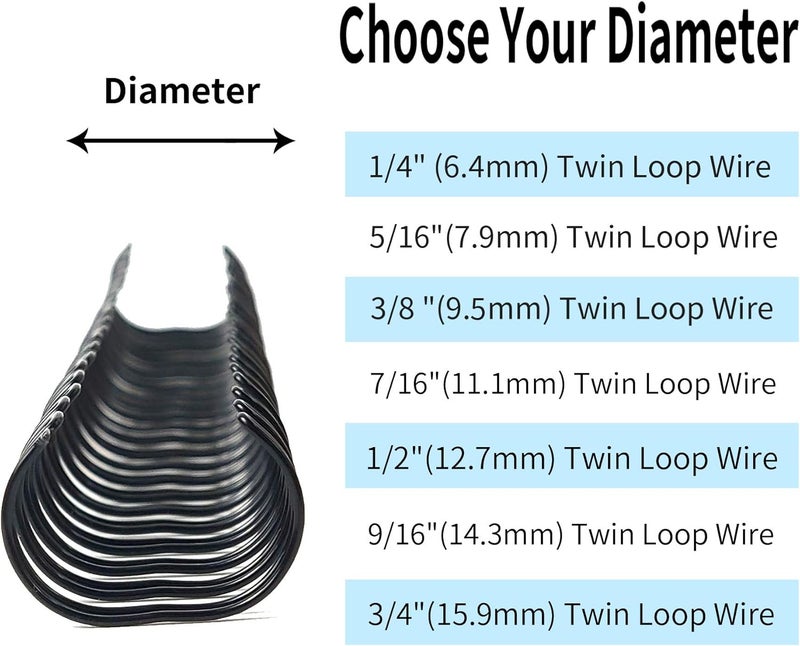 RAYSON Double Loop Binding Wires 7/16 Inch - 3 to 1 Pitch Wire Binding Capacity 80 Sheets, 11 inch Length, 32-Loop Black Wire Ring Pack of 100 to Bind Reports and Projects - Image 5