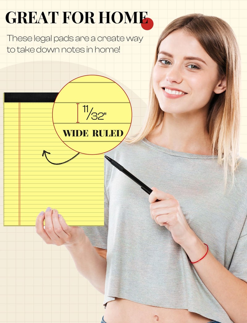 Aidunmis 8 Pack Yellow Legal Pads 8.5 x 11 Wide Ruled Note Pads 8.5x11 Lined Paper Writing Pads Notepads 8.5 x 11 Notebook Paper for Work Legal Notepads Yellow Pads of Paper 30 Sheets per Legal Pad - Image 3