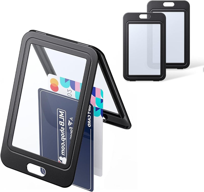 NSSP Plastic ID Card Holder for Office and School use Locking Style Vertical (Black, Pack of 10) - Image 1