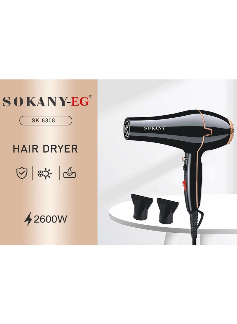 sokany - SK-8808 Hot And Cool Hair Dryer 2600 Watt - Black - Image 1