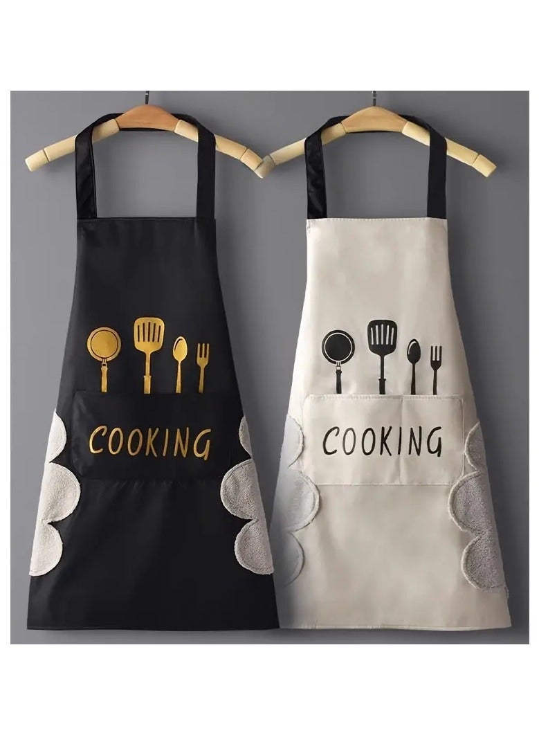 2 Pack Kitchen Apron with Hand Wipe, Water-drop Resistant with 2 Pockets Cooking Bib Aprons for Women Men Chef - Image 1