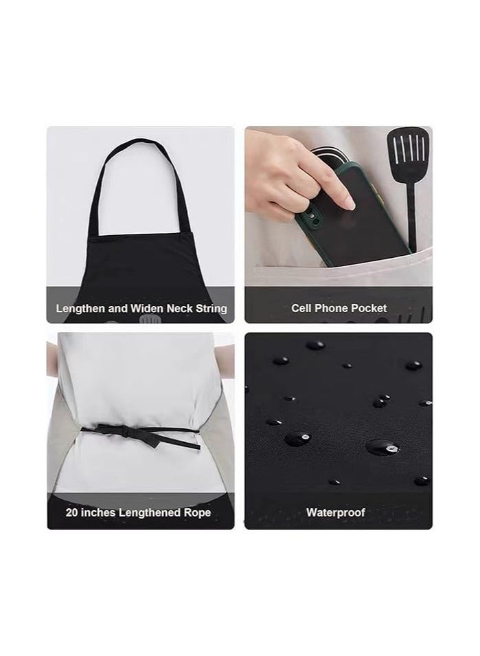 2 Pack Kitchen Apron with Hand Wipe, Water-drop Resistant with 2 Pockets Cooking Bib Aprons for Women Men Chef - Image 5