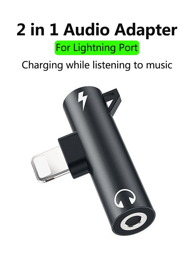 Generic - 2-in-1 Lightning port with Audio & Charging Adapter  Audio Connector Adapter -black - Image 1
