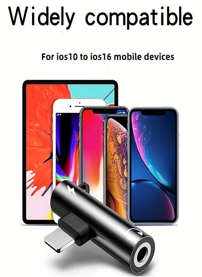 Generic - 2-in-1 Lightning port with Audio & Charging Adapter  Audio Connector Adapter -black - Image 1