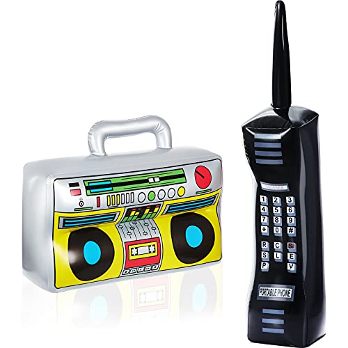 Gejoy 2 Pieces Inflatable Radio Boombox Inflatable Mobile Phone Props for 80s 90s Party Decorations Hip Hop Theme Birthdays Party Supplies - Image 1