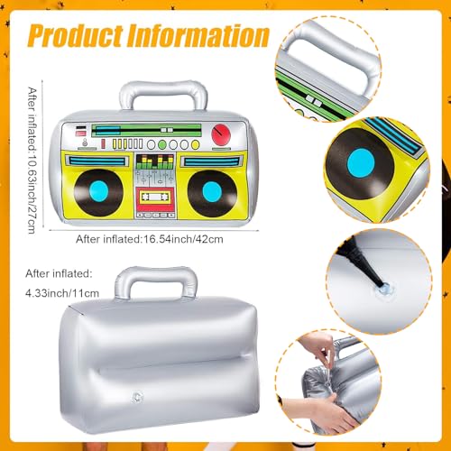 Gejoy 2 Pieces Inflatable Radio Boombox Inflatable Mobile Phone Props for 80s 90s Party Decorations Hip Hop Theme Birthdays Party Supplies - Image 2
