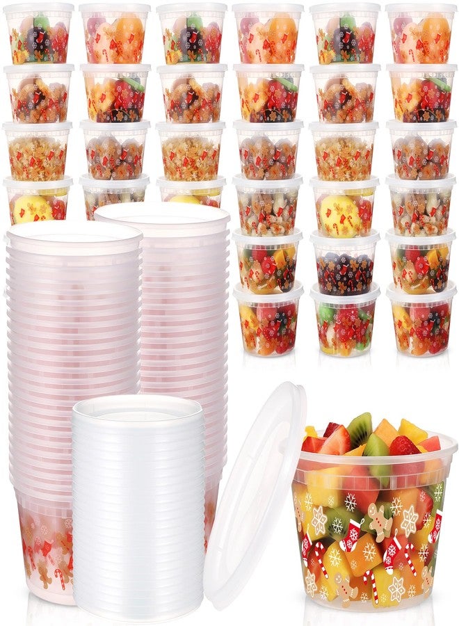 Vesici 50 Sets Christmas Food Storage Containers with Lid Plastic Containers 16 oz Holiday Lunch Box with Lids for Soup Ice Cream Freezer Food Box for Party Favors Xmas Gift - Image 1