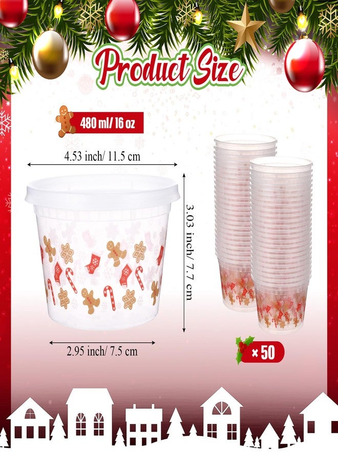 Vesici 50 Sets Christmas Food Storage Containers with Lid Plastic Containers 16 oz Holiday Lunch Box with Lids for Soup Ice Cream Freezer Food Box for Party Favors Xmas Gift - Image 2