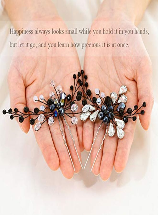 Unicra Bride Wedding Black Hair Pins Bridal Crystal Hair Piece Hair Accessories For Women And Girls (Pack Of 2) - Image 3