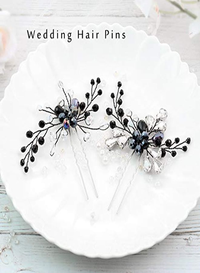 Unicra Bride Wedding Black Hair Pins Bridal Crystal Hair Piece Hair Accessories For Women And Girls (Pack Of 2) - Image 4