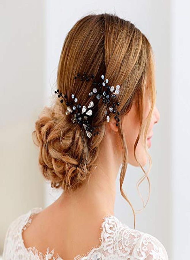 Unicra Bride Wedding Black Hair Pins Bridal Crystal Hair Piece Hair Accessories For Women And Girls (Pack Of 2) - Image 5