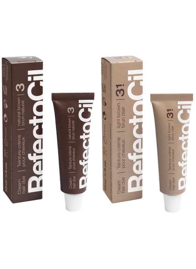 Refectocil - Cream Hair Dye 2Pack Professional Hair Tint For Longlasting Color Natural Brown (3) + Light Brown (3.1) - Image 1