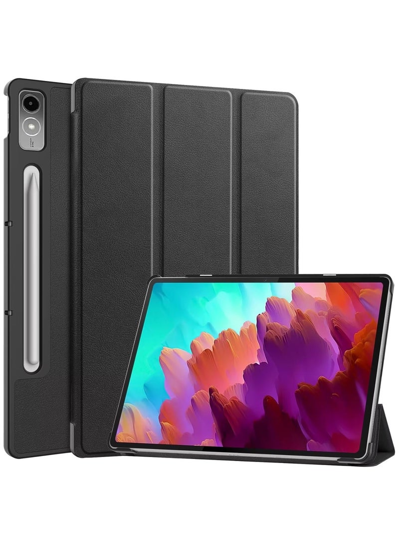 VKL Compatible with Lenovo Tab P12 12.7 (2023) Inch Cover Folio Ultra-thin Smart Leather Lightweight Hard Shell, Designed To Protect The Stand and Resist Drops for Tab P12 (Black) - Image 1