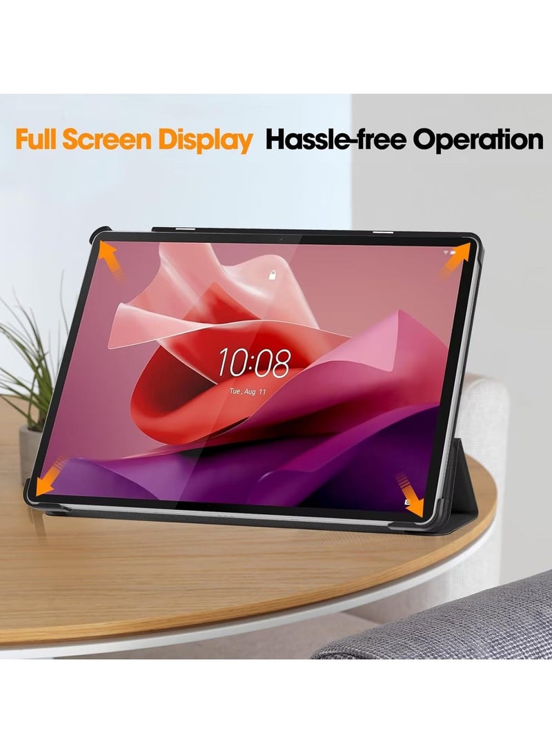 VKL Compatible with Lenovo Tab P12 12.7 (2023) Inch Cover Folio Ultra-thin Smart Leather Lightweight Hard Shell, Designed To Protect The Stand and Resist Drops for Tab P12 (Black) - Image 4