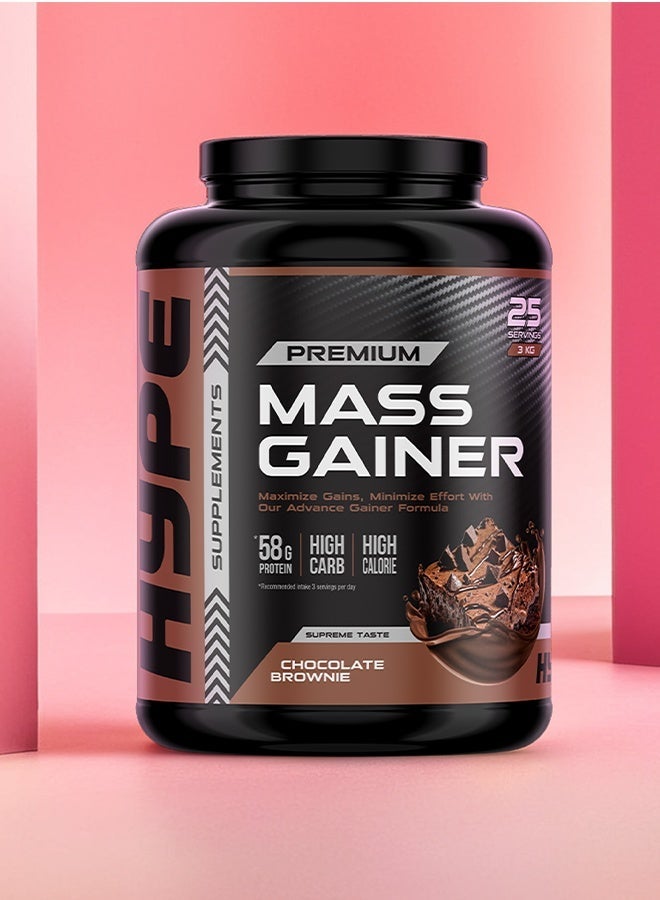 هايب ماس جينر نكهة براوني الشوكولاتة | ٣ كيلوغرام | لنمو العضلات والاستشفاء، تركيبة منخفضة الدهون - Image 3
