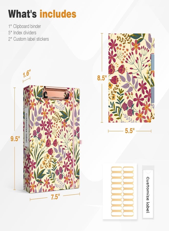 Ospelelf Mini 3 Ring Binder 1 Inch, Cute Binder for 5.5" x 8.5" with 5 Tab Dividers, File Folder Labels and Low Profile Clipboards, Floral Binder for School Supplies and Office Supplies - Image 3
