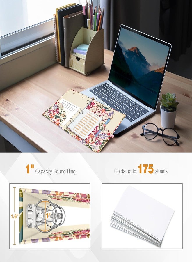 Ospelelf Mini 3 Ring Binder 1 Inch, Cute Binder for 5.5" x 8.5" with 5 Tab Dividers, File Folder Labels and Low Profile Clipboards, Floral Binder for School Supplies and Office Supplies - Image 2