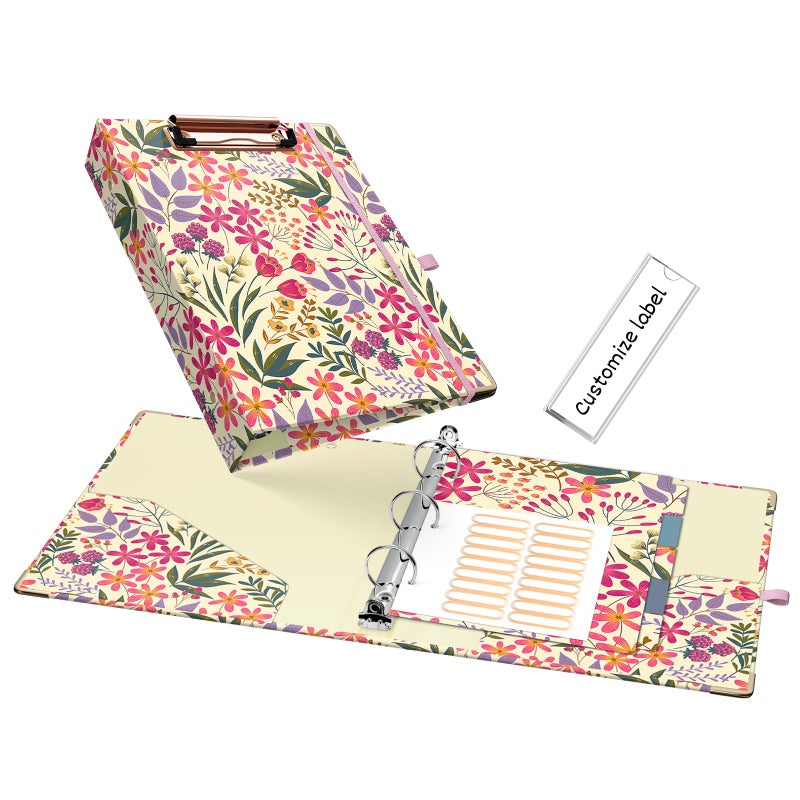 Ospelelf Mini 3 Ring Binder 1 Inch, Cute Binder for 5.5" x 8.5" with 5 Tab Dividers, File Folder Labels and Low Profile Clipboards, Floral Binder for School Supplies and Office Supplies - Image 1
