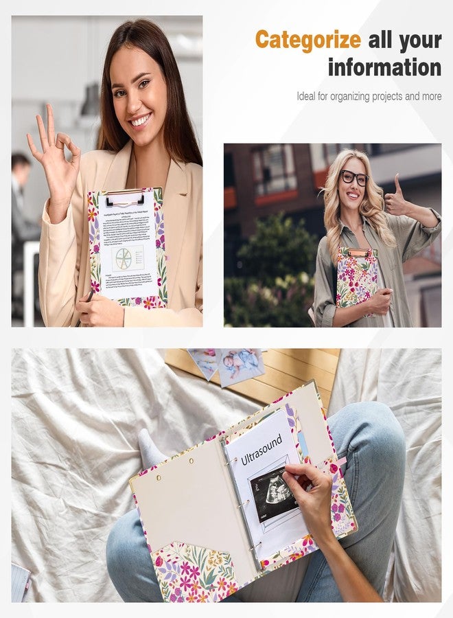Ospelelf Mini 3 Ring Binder 1 Inch, Cute Binder for 5.5" x 8.5" with 5 Tab Dividers, File Folder Labels and Low Profile Clipboards, Floral Binder for School Supplies and Office Supplies - Image 4