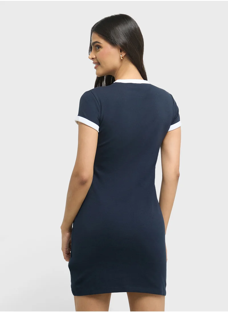 جس Logo Crew Neck Bodycon Dress