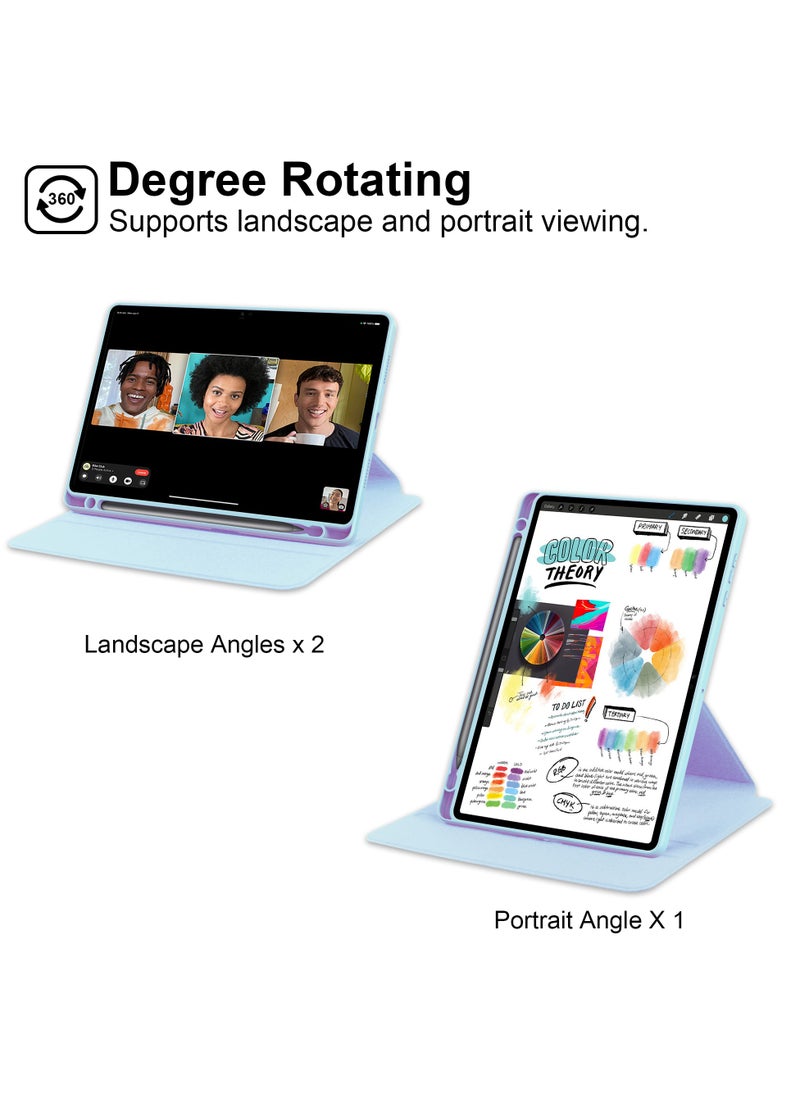 حقيبة دوارة متوافقة مع Honor Pad X8A ، غطاء حامل دوار 360 درجة ، غطاء قابل للعرض متعدد الزوايا مع حامل قلم رصاص أزرق