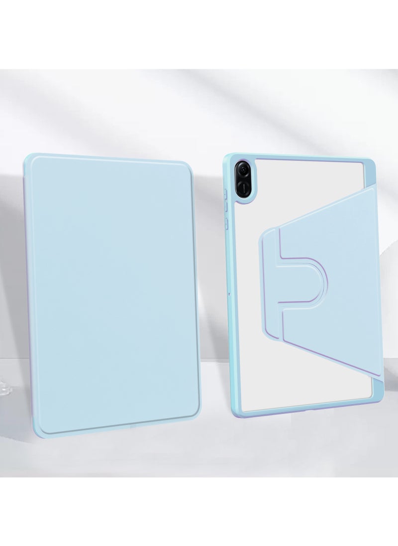حقيبة دوارة متوافقة مع Honor Pad X8A ، غطاء حامل دوار 360 درجة ، غطاء قابل للعرض متعدد الزوايا مع حامل قلم رصاص أزرق