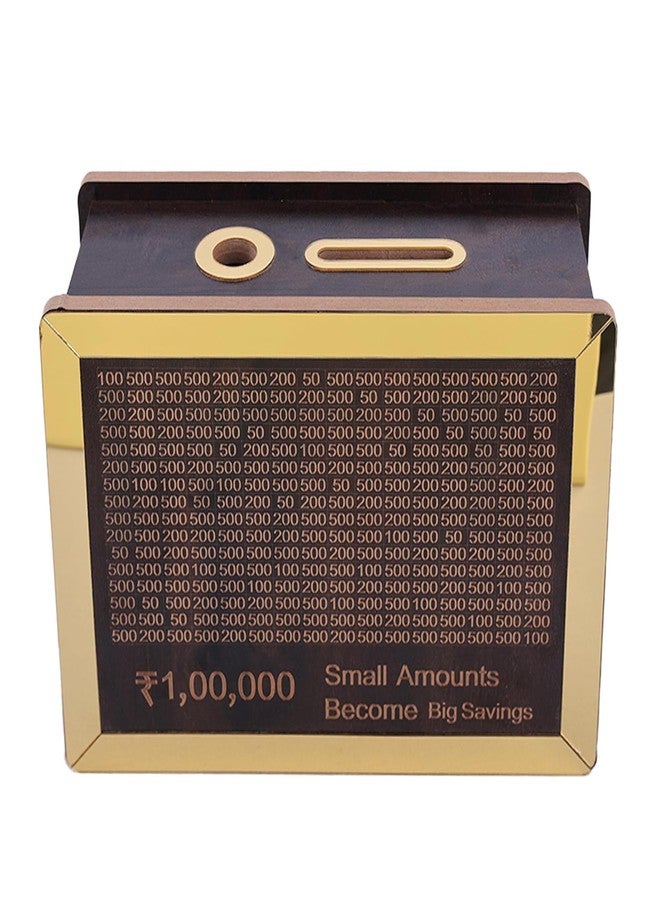 SAPRA Wooden Coin Piggy Bank for Kids & Adults – 1 Lakh Saving Box, Fun Money Saving Goal, Durable Organic Wooden Design for Home & Office - Image 1