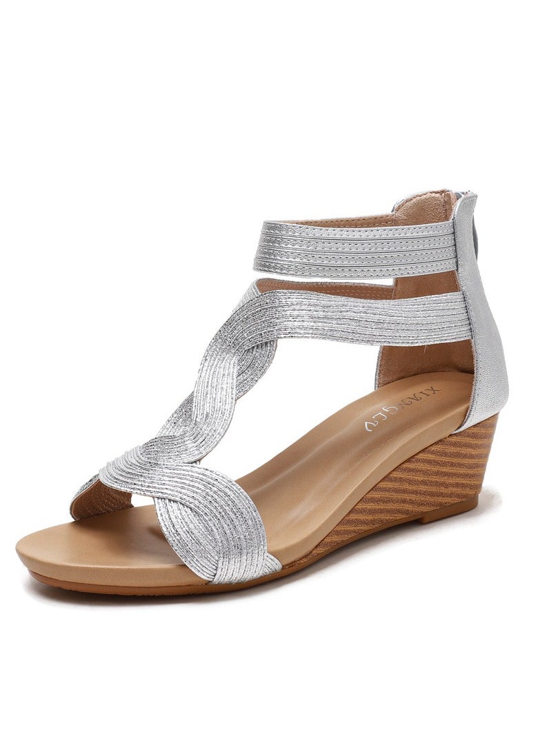 SIKETU Sandals Women's Wedge Sandals, Summer Women's Shoes, Back Zipper Roman Sandals  - Image 1