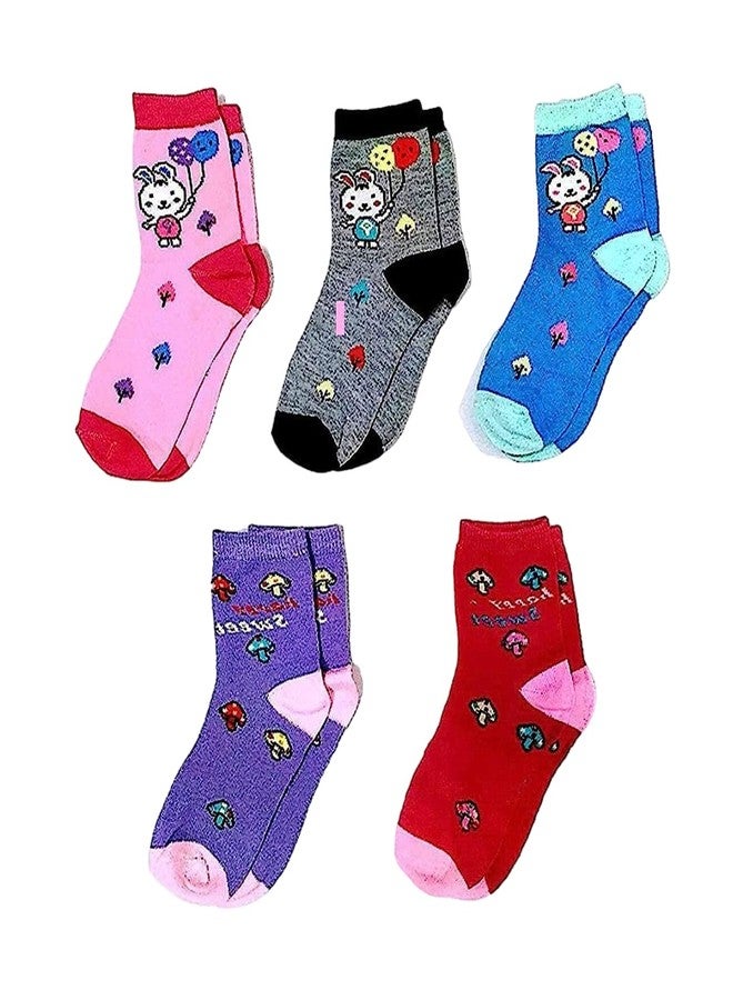 Ghelonadi Unisex 8-12 Years Boys And Girls Cotton Ankle Length Socks Winter Warm Colorful Multi-Printed Random Color 5 Pair, Assorted - Image 1
