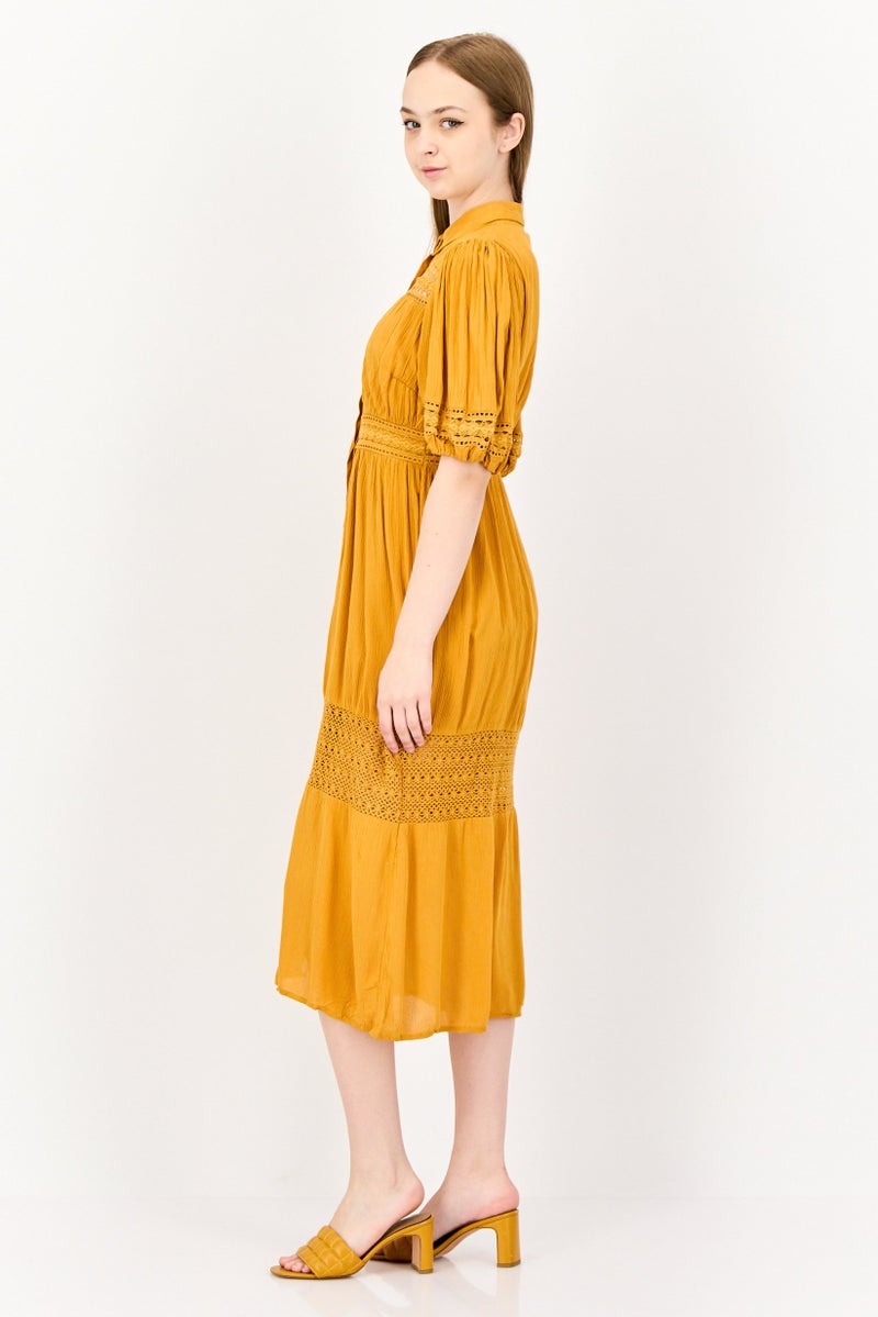 ONLY Women Textured Mini Dress, Mustard - Image 3