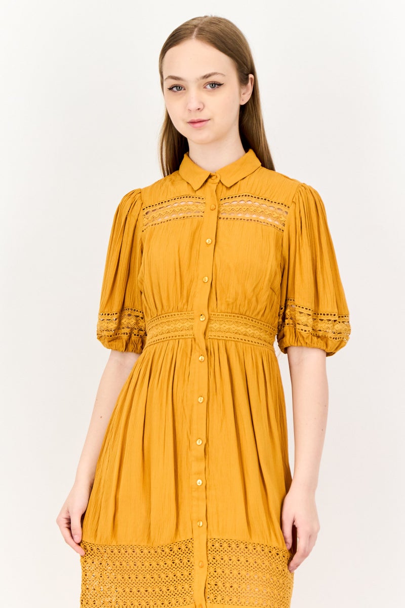 ONLY Women Textured Mini Dress, Mustard - Image 2