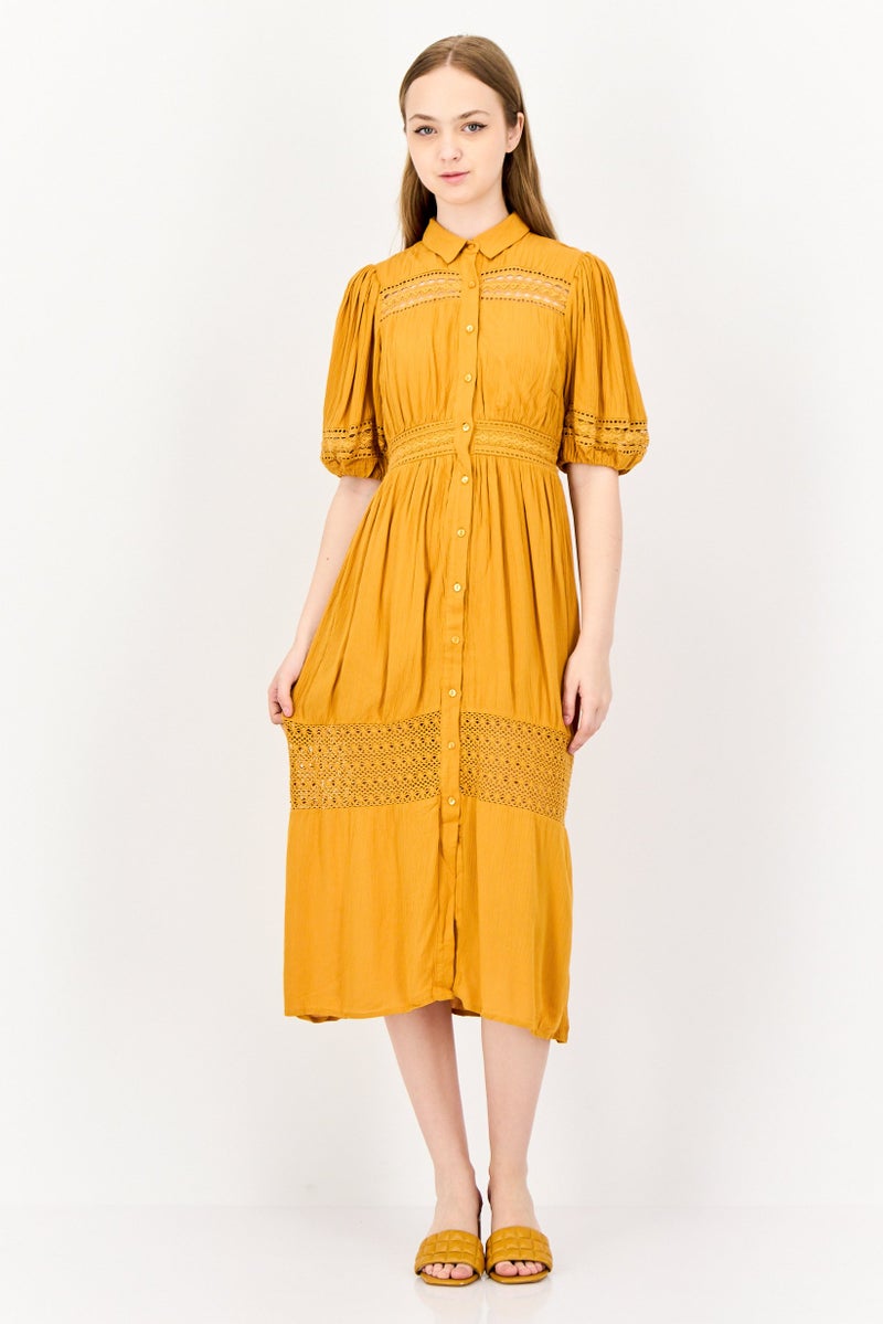 ONLY Women Textured Mini Dress, Mustard - Image 1
