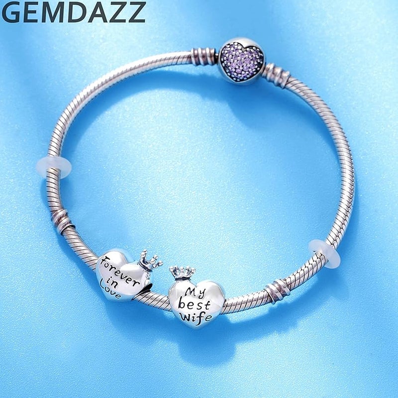 GEMDAZZ 925 Sterling Silver Valentines Day Charms Heart Charms, I Love You to The Moon and Back Pendant, Cupid Arrow and 4 Leaf Clover Beads fit European Bracelets, Gift for Lover/Wife/Girls - Image 3