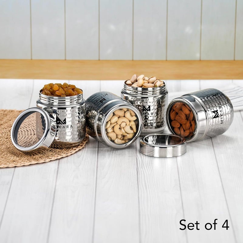 MIKARA Stainless Steel Dry Fruit DabbaStainless Steel Hammered Thread DabbaStainless Steel Thread dabba Size No 3 550ml set of 4 - Image 2