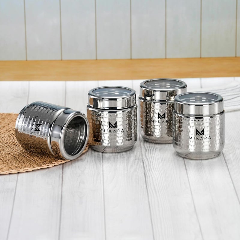 MIKARA Stainless Steel Dry Fruit DabbaStainless Steel Hammered Thread DabbaStainless Steel Thread dabba Size No 3 550ml set of 4 - Image 3