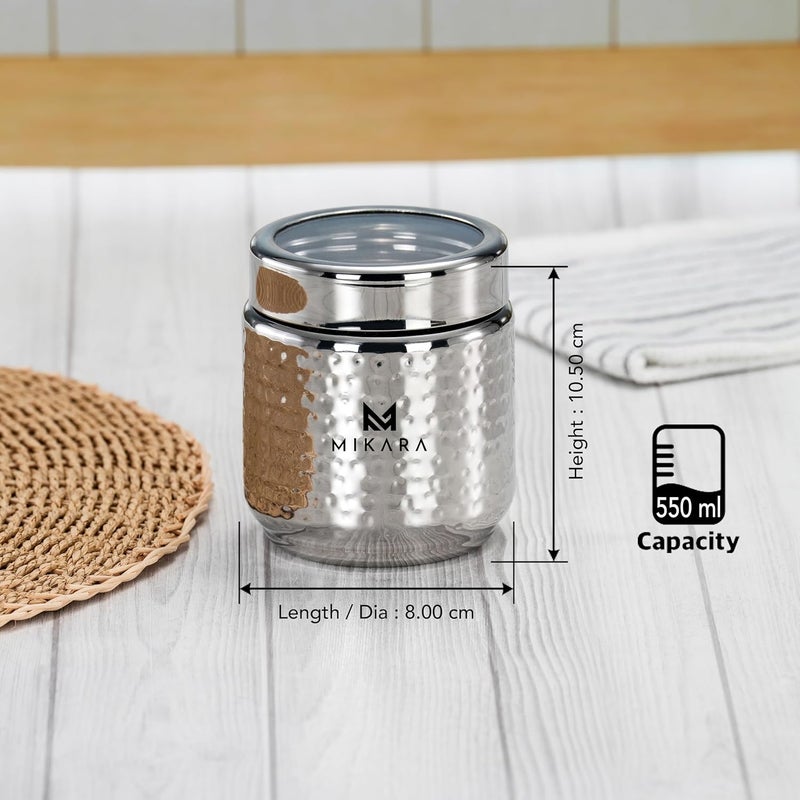 MIKARA Stainless Steel Dry Fruit DabbaStainless Steel Hammered Thread DabbaStainless Steel Thread dabba Size No 3 550ml set of 4 - Image 5