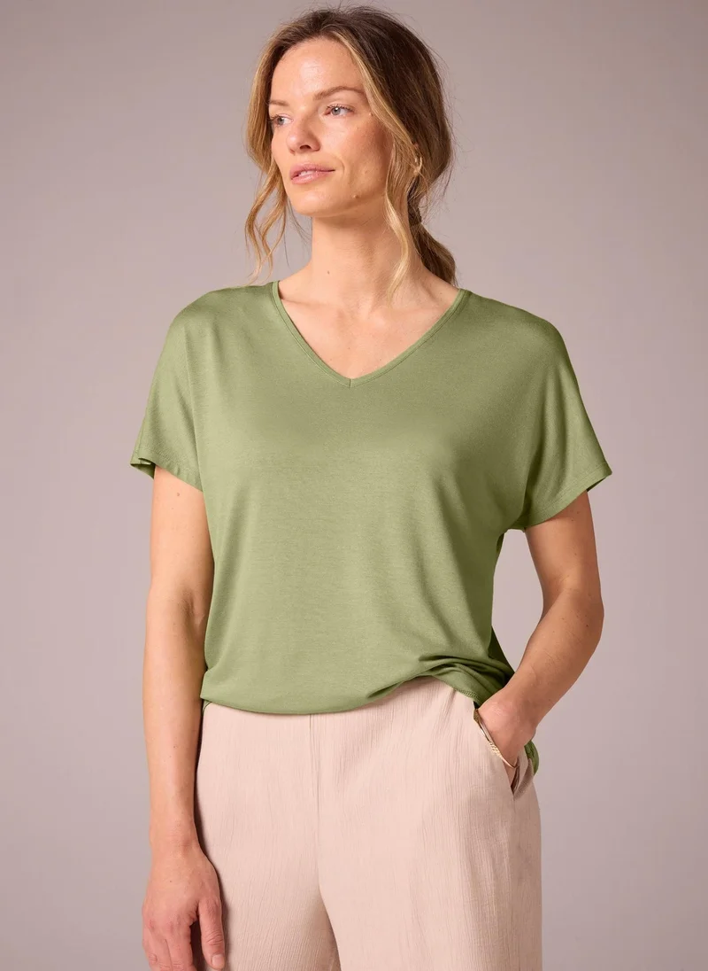 Matalan Et Vous Khaki V-Neck Top
