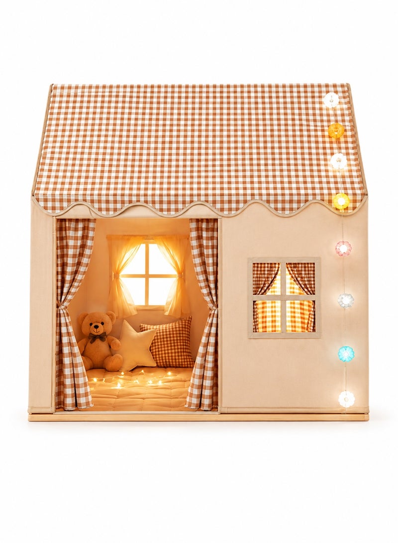 Silkja Kids Play Tent House Indoor Outdoor, Large Kids Tent Princess Castle Playhouse Tent with LED Lights Curtains, Large Kids Play Tent, Indoor & Outdoor with Birthday Lights | Foldable Children's Play Tent, 120 x 100 x 130 cm, Waterproof Playhouse for Toddlers Bedroom Style Easy Assembly & Gift for Girls Boys - Image 1