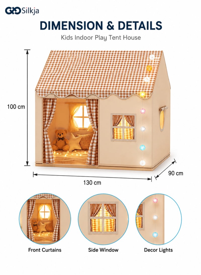 Silkja Kids Play Tent House Indoor Outdoor, Large Kids Tent Princess Castle Playhouse Tent with LED Lights Curtains, Large Kids Play Tent, Indoor & Outdoor with Birthday Lights | Foldable Children's Play Tent, 120 x 100 x 130 cm, Waterproof Playhouse for Toddlers Bedroom Style Easy Assembly & Gift for Girls Boys - Image 2