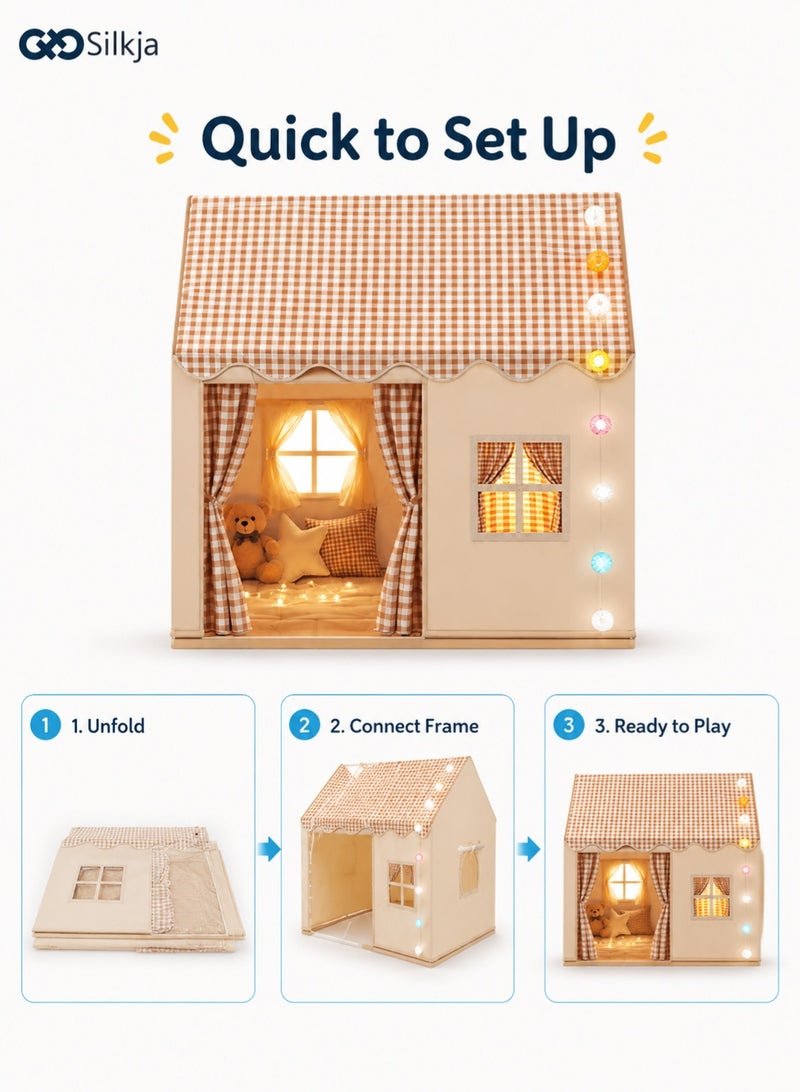 Silkja Kids Play Tent House Indoor Outdoor, Large Kids Tent Princess Castle Playhouse Tent with LED Lights Curtains, Large Kids Play Tent, Indoor & Outdoor with Birthday Lights | Foldable Children's Play Tent, 120 x 100 x 130 cm, Waterproof Playhouse for Toddlers Bedroom Style Easy Assembly & Gift for Girls Boys - Image 3