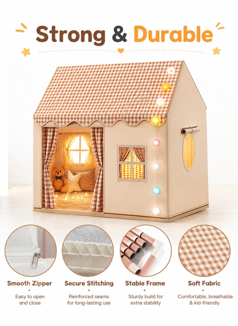 Silkja Kids Play Tent House Indoor Outdoor, Large Kids Tent Princess Castle Playhouse Tent with LED Lights Curtains, Large Kids Play Tent, Indoor & Outdoor with Birthday Lights | Foldable Children's Play Tent, 120 x 100 x 130 cm, Waterproof Playhouse for Toddlers Bedroom Style Easy Assembly & Gift for Girls Boys - Image 5