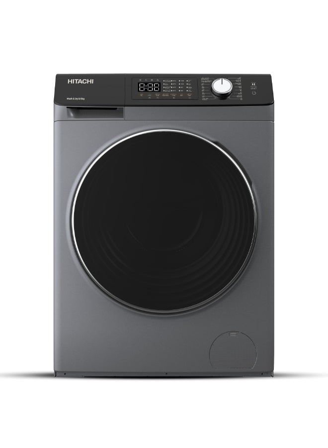 HITACHI Front Load Washer Dryer 8kg Wash / 5kg Dry, Inverter, Steam Wash, Hygiene Hot Wash, 1-Hour Wash & Dry, Anti-Wrinkle, Touch LED panel | Dark Grey | BD-D802HVOS 8 kg 1800 W BD-D802HVOS Dark Grey - Image 1