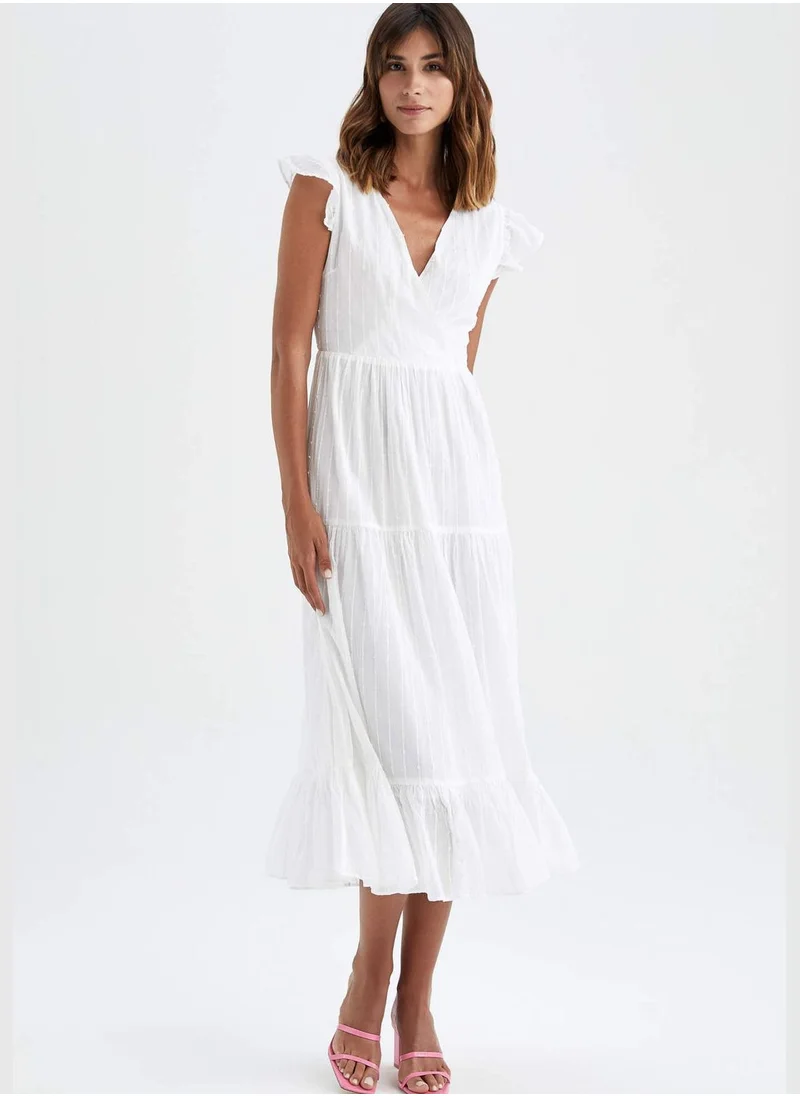 DeFacto Woman Tiered V-Neck Short Sleeve Woven Dress