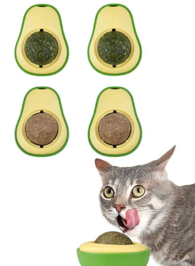 4 PCS Wall Ball Toys for Cat, Natural Edible Licking Ball Catnip Wall Roller, Healthy Kitty Teeth Cleaning Dental Chew Toys, Pet Interactive Toys for Teeth Cleaning Deworming, Includes 2 Catnip Ball - Image 1