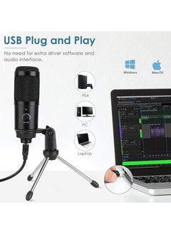 General USB Microphone Plug and Play, Capacitor Microphone Cardioid Pickup PC Laptop Recording Microphone Portable and Lightweight, Microphone Set with Stand External Microphones  - Image 4