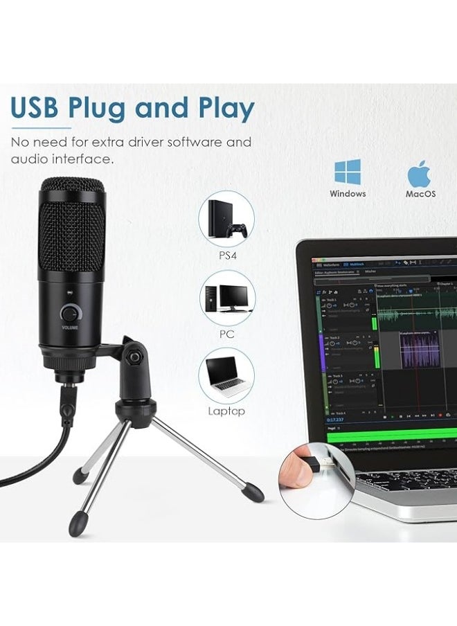 General - USB Microphone Plug and Play, Capacitor Microphone Cardioid Pickup PC Laptop Recording Microphone Portable and Lightweight, Microphone Set with Stand External Microphones - Image 1