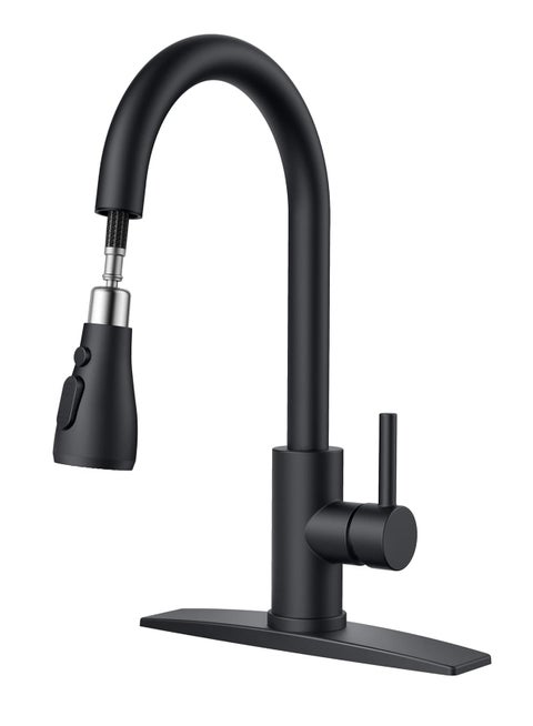 Kitchen Faucet with Pull Down Sprayer, Brushed Nickel Faucet for Kitchen Sink, Stainless Steel Single Handle Pull Out Kitchen Sink Faucet (Black)