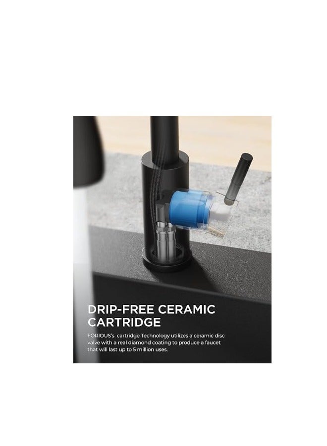 TRASSLE Kitchen Faucet with Pull Down Sprayer, Brushed Nickel Faucet for Kitchen Sink, Stainless Steel Single Handle Pull Out Kitchen Sink Faucet (Black) - Image 2