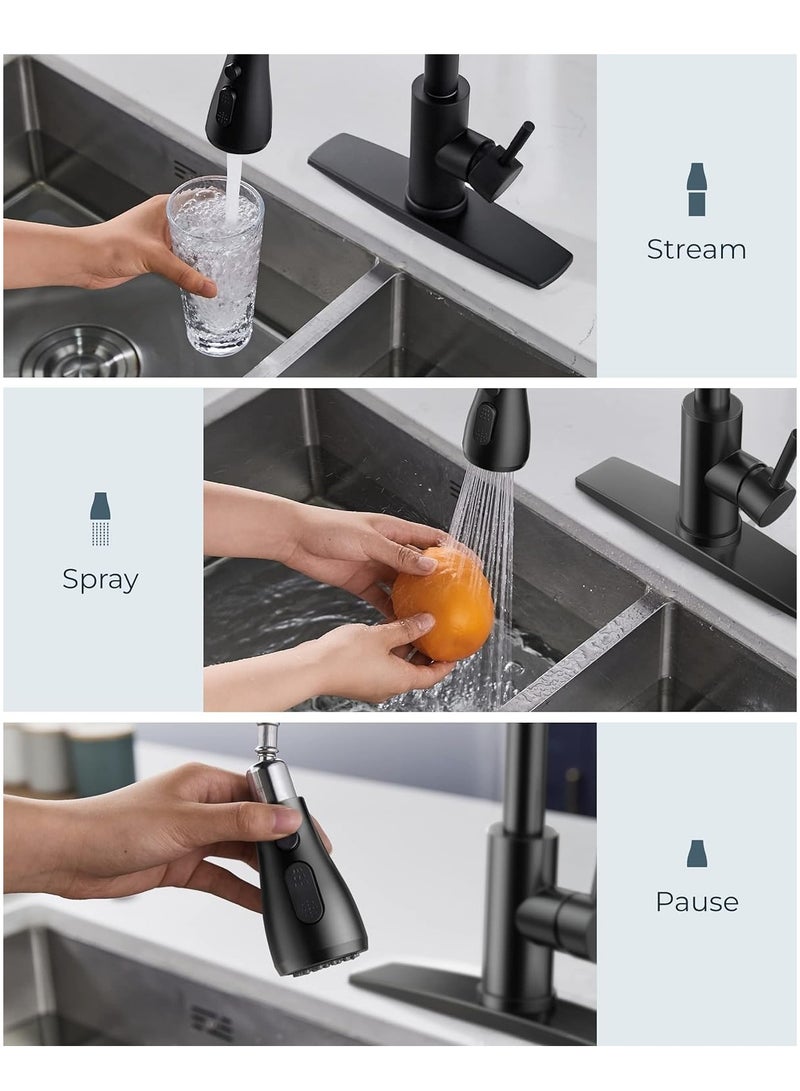 TRASSLE Kitchen Faucet with Pull Down Sprayer, Brushed Nickel Faucet for Kitchen Sink, Stainless Steel Single Handle Pull Out Kitchen Sink Faucet (Black) - Image 3